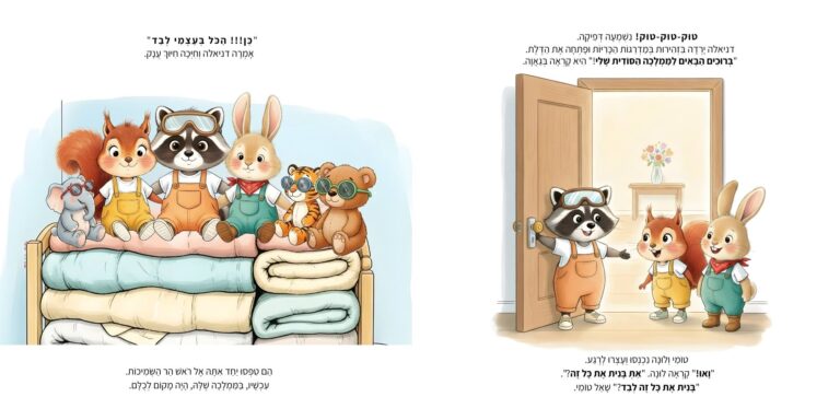 איורים וטקסט מתוך הספר "הממלכה המופלאה שלי": דמויות החיות בחדר הילדים - ספרי ילדים בהתאמה אישית של גור-סיפור