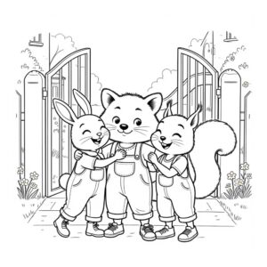 דף צביעה גור-סיפור: איור קלאסי שחור לבן מתוך ספרי ילדים בהתאמה אישית