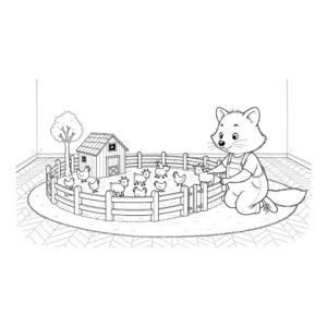 דף צביעה גור-סיפור: איור קלאסי שחור לבן מתוך ספרי ילדים בהתאמה אישית