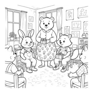 דף צביעה גור-סיפור: איור קלאסי שחור לבן מתוך ספרי ילדים בהתאמה אישית