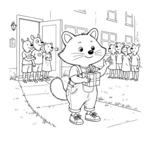 דף צביעה גור-סיפור: איור קלאסי שחור לבן מתוך ספרי ילדים בהתאמה אישית